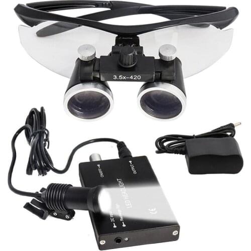 3.5x420mm Dental Loupe Dental Lab Medical Loupe Dental Magnifier Dentists Black with 5W Headlight Upgraded