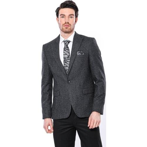 Peak Lapel Single Button Dark Grey Blazer