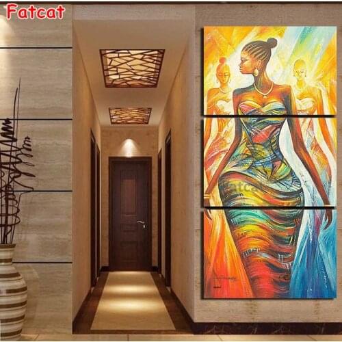 Triptych Art Diamond Painting Abstract American Woman Picture 5D Diy Cross Stitch Square Round Drill Living Room Decor PP1458