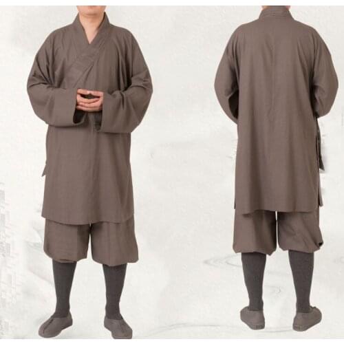 UNISEX gray/khaki/yellow linen buddhist shaolin monks kung fu suits meditation lay uniforms zen abbot nun buddha clothing