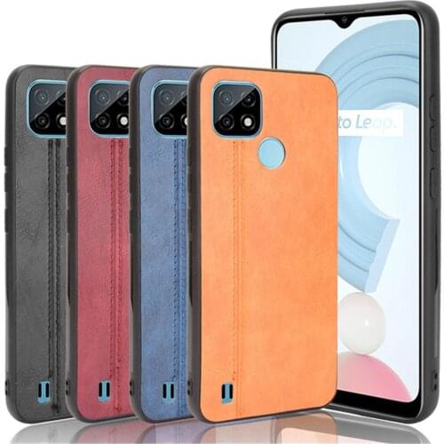 For Oppo Realme C21 Case Luxury Calfskin PU Leather lines Hard Back Cover Case For OPPO Realme C21 C 21 RealmeC21 Phone Case