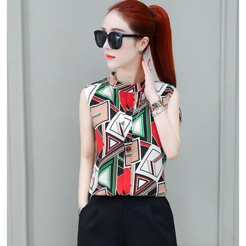 Women Spring Summer Style Chiffon Blouses Shirts Lady Casual Stand Collar Striped Printed Blusas Tops