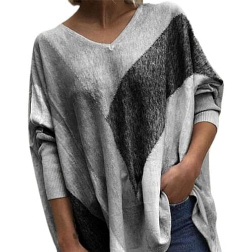 Women Shirts Top 2021 Fashion Baggy V-neck Colorful Loose Splice Tops for Leisure Female Casual T-Shirts 4 Colors Spring Autumn