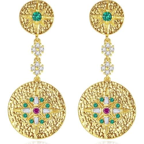 New Women Luxury Gold-Color Lucky Elegant Red/Green Color Cubic Zirconia Wedding Drop Earrings fashion Jewelry