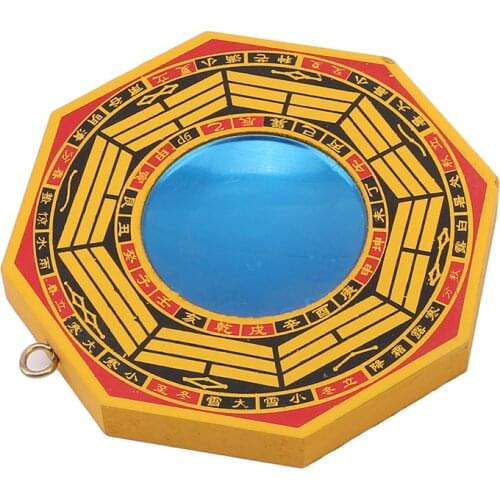 1PC Chinese Feng Shui Dent Convex Bagua Pakua Wooden Mirror For Good Luck And Blessing Home Wall Decorative