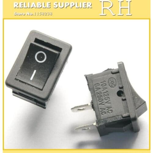 10PCS/lot KCD1-101 2 feet 2 files Single-pole rocker power switch 6A/250V Red black