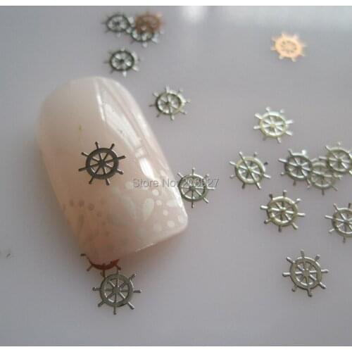 MS318-1 100pcs Sea Series Silver Cute Helm Metal Sticker Nail Art Metal Sticker Nail Art Decoration Non-adhesive Sticker