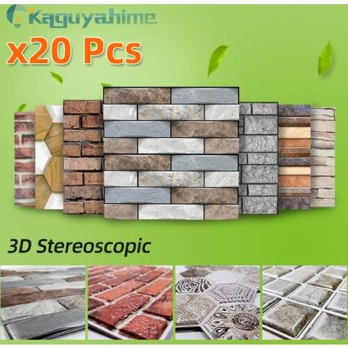 =(K)= 10Pcs 3D Self-Adhesive Wallpaper DIY Brick Stone Pattern Home Decoration Kitchen living room Waterproof Tile Wall Stickers