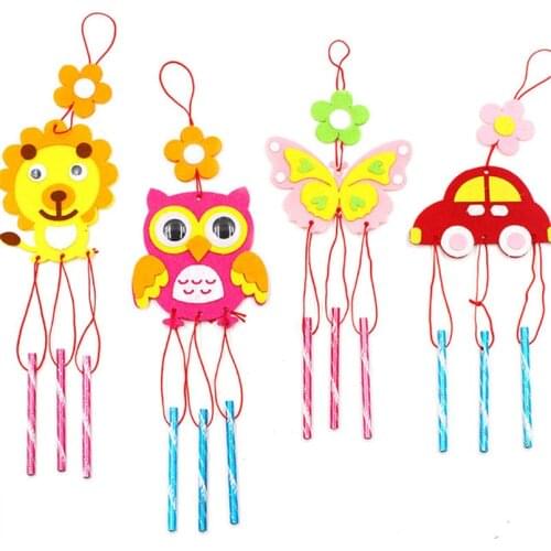 4Pcs/lot Kids DIY Wind Chimes Handmade Craft Toy Set Wind Bell Arts Cartoon Hangings Stickers Children Windbell Toys For Girls