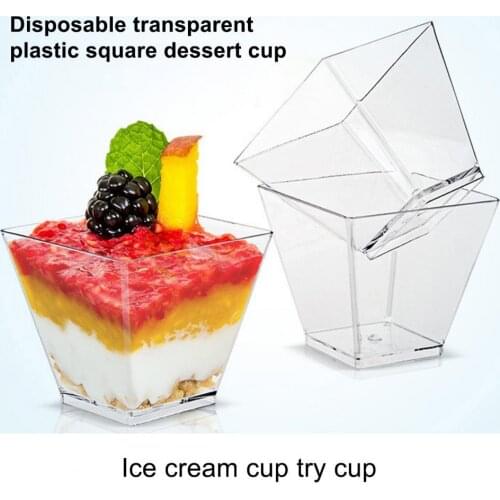 50Pcs Dessert Cups Transparent Disposable 60ml Mini Square Cake Mousse Cups Container Tableware for Wedding