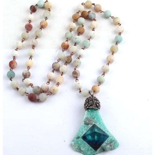 Free Shipping Fashion Bohemian Tribal Jewelry Amazonite Natural Drop Pendant Stone Necklace