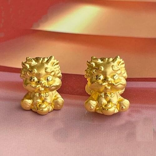 Pure 24K Yellow Gold Bracelet 3D Hard Gold Dragon Son Pixiu Bracelet For Women