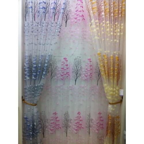 CS 64 flower tulle Curtain fabric window screening rustic balcony sheer sheet fabroc product Curtain fabric yarn pink purple