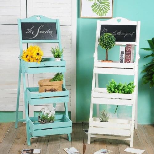 38.5*62*103CM Old-fashioned Floor-standing wooden flower stand Multi-layer flower shelf commodity shelf with blackboard