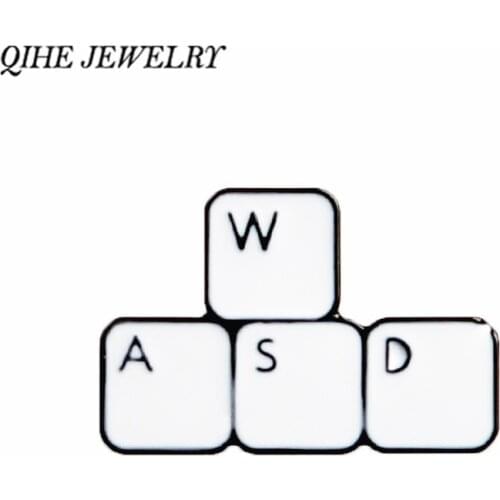 QIHE JEWELRY WASD Keyboard Pins Computer Gamer Enamel pins Badges Brooches Denim jackets Blouse Backpack Accessories