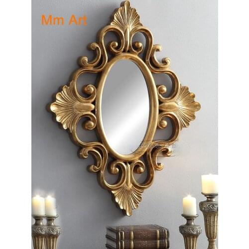 European-Style Classical Wood Carving Wall Hanging Background Wall Art Decorative Mirror Hallway Hanging Mirror