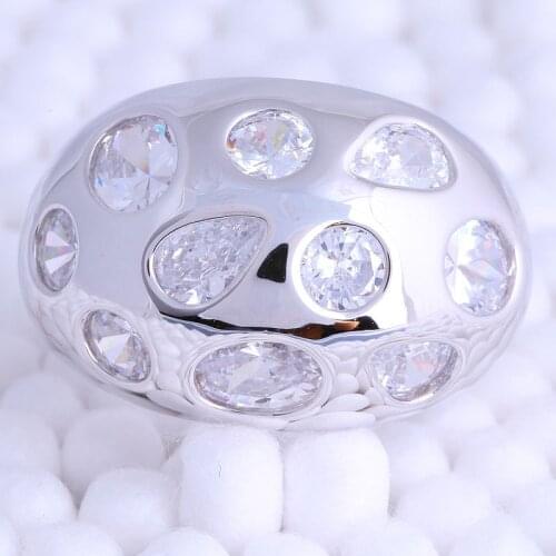 Love Monologue Smooth White Cubic Zirconia Silver Color Rings for Women Size 6.5 / 7 / 8 Free Jewelry Bag J0611