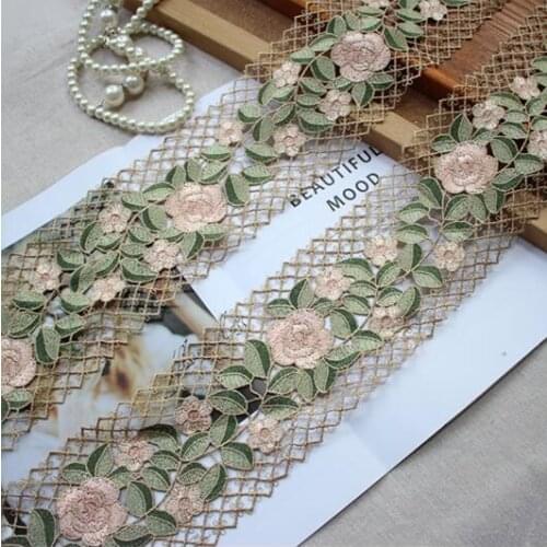 2 Meters 10cm Width Beauty Fancy Light Green Pink Khaki Lace Fabric Vintage China Style Lace Trim DIY Sewing Garment Accessories