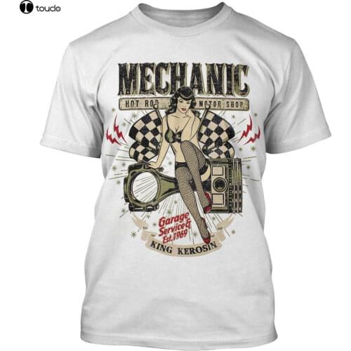 Men Tops Tees Top Brand Slim Clothing T-Shirt Mechanic Pin Up Oldschool Rockabilly Racer Vintage Bobbertee Tshirt Homme