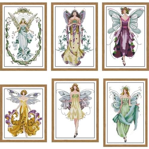Cross Stitch Beautiful Girl Pattern Flowers Elf Butterfly Angel Cross Stitch Kit 14CT Printing Embroidery DIY Manual Needlework