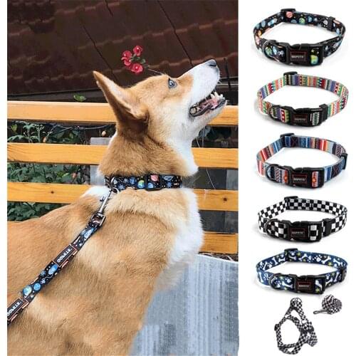 Nylon Dog Collar With Leash Personalized Pet Dogs Cat Adjustable Harness Vest Walking Leash Chest Small Medium Large Dogs Pug
