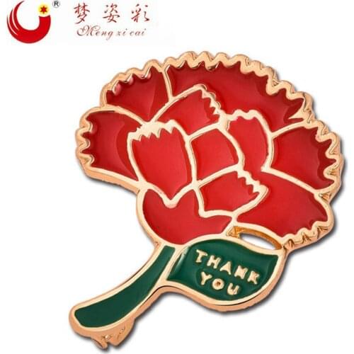 New Red Carnation Brooch for Mother Bouquet Crystal Flower Brooch Enamel Pins For Best Mum Jewelry Mothers Day Gift X1469