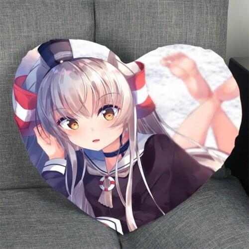 New Arrival Kantai Cartoon Pillowcase Heart Shape Satin Fabric Pillow Cover For Home Bedroom Wedding Decorate Pillow Cases