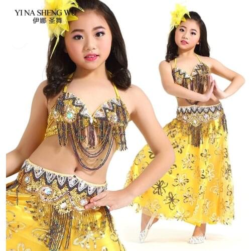 New Belly Dance Clothing Oriental Dance Outfit Bra Belt Kids 2pcs Set Belly Dance Professional Performance Costumes Set Girls
