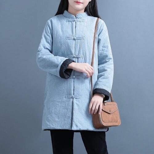 Chinese Style Clothing Women 2020 Winter Cotton Jacket Vintage Long Sleeve Tang Suit Ladies Chinese Tops Warm Coats 11895