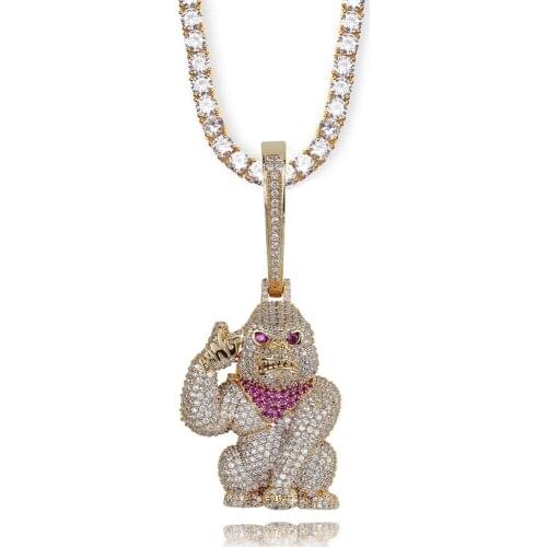 Hip Hop New Arrival Animal Orangutan Pendant Necklace Cubic Zirconia Necklaces With Iced Out Tennis Chain Gift For Men Bling Hot