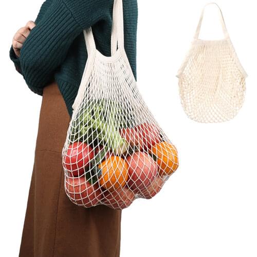 Portable Cotton Mesh Net String Shopping Bag Foldable Fruit Storage Handbag Totes Women Shopping Mesh Net Grocery Tote Bag