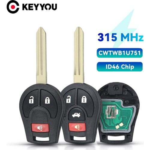 KEYYOU For Nissan 3/4 Button 315MHZ Remote Car Key For Nissan Keyless Entry 46 Chip Fob Transmitter FCCID CWTWB1U751 CWTWB1U816