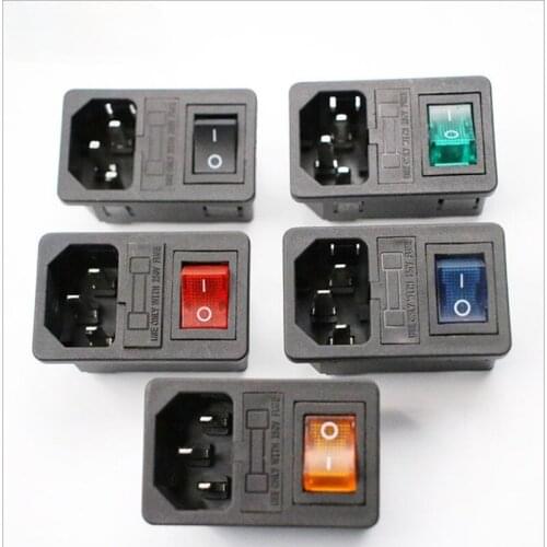 With 10A Fuse! Red Rocker Switch IEC320 C14 Inlet Power Socket Switch Connector Plug Red Green Blue Black