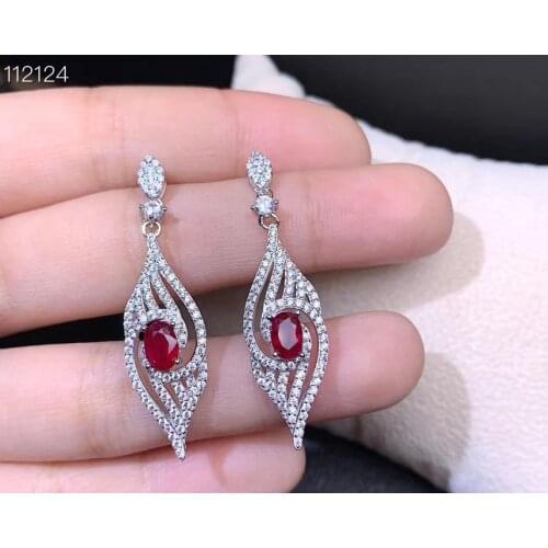 NATURAL RUBY EARRINGS. 925 sterling silver. Party Jewelry, high-end earrings