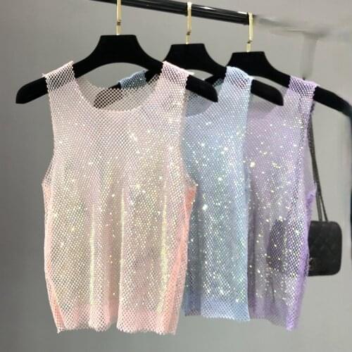 Bling bling gemstones tanks tops women rhinestones fishnet top women rhinestone mesh top