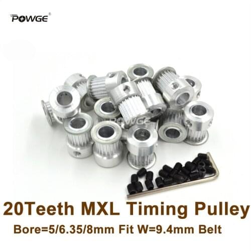 POWGE 50pcs 20 Teeth MXL Timing Pulley Bore 5/6.35/8mm For W=9.4mm MXL Timing Belt 3D Printer Ultimaker(20T 20Teeth MXL Pulley)