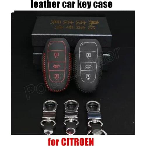 Only Red car key case Genuine quality leather Hand sewing car key cover DIY car styling fit for CITROEN C4L DS5 DS5LS