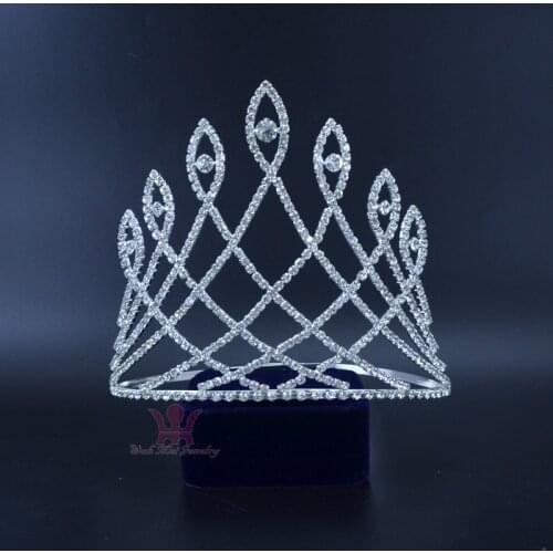 Tall Crown Tiara Miss beauty Pageant Rhinestone Crystal Bridal Princess Wedding imitation jewelry Party Hair Accessories Mo014