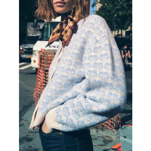 ZA early autumn new sweet and simple round neck long-sleeved thread single-breasted temperament jacquard knitted jacket women