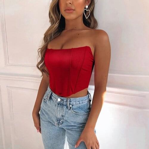 Women Sexy Bustiers Corsets Strapless Off Shoulder Tank Vest Clubwear Crop Tops Bodycon Slim Tank Vest Push Up Outwear 2021 New