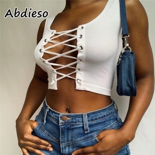Abdieso White Hollow Out Sexy Tank Top Sleeveless Bandage Casual Streetwear Crop Tops Off Shoulder 2021 Summer Clothes For Women