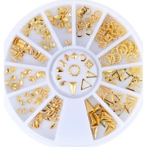 Gold Metal Hollow Nail Art Studs Decorations Droptear Triangle Square Designs Nail Tips Accessories Manicure Tools