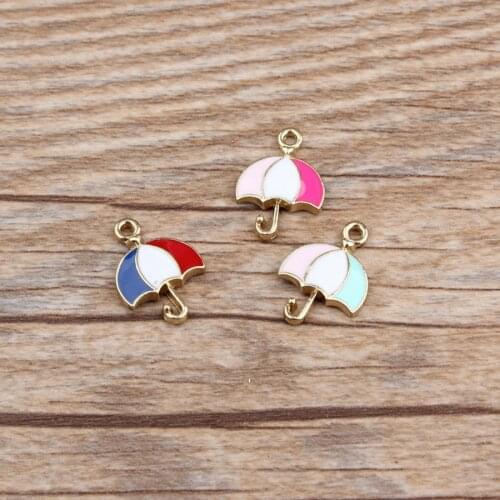 10PCS/Lot New Arrival Three Colors Striped Oil Drop Alloy Umbrella Shape Charms Gold Color Plated Jewelry Finding Enamel Charm