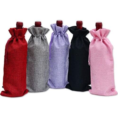 150pcs Rustic Jute Burlap Wine Bottle Cover Bag For Wedding Party Event Birthday Jute Drawstring Pouch Party Supplies SN1970