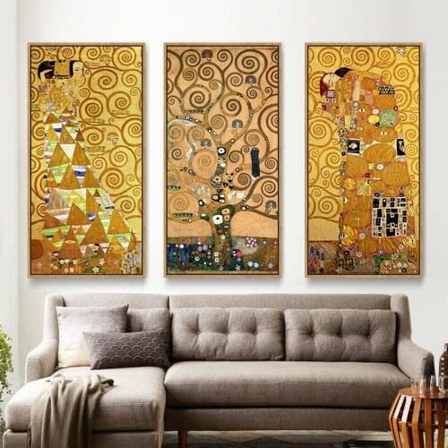 3 Panels Gustav Klimt Kiss life Tree Diamond Painting full square drill Diamond Embroidery round Mosaic Decor Triptych MM165