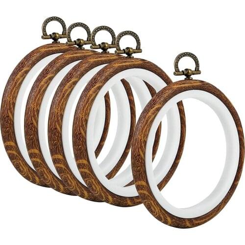 5Pcs Embroidery Hoops Imitated Wood Embroidery Circle Round Display Frame Circle for Art Craft Sewing and Hanging