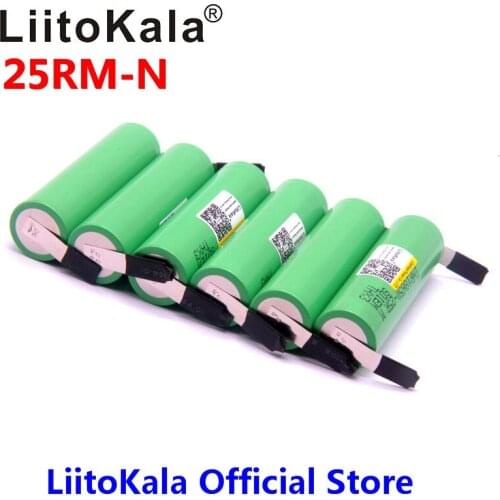 LiitoKala 18650 2500mAh Rechargeable battery 3.6V INR18650 25R M 20A discharge + DIY Nickel