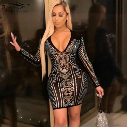 Bonnie Forest Glitter Crystal Studded Mini Dress Womens Beautiful Crystal-Embellished Party Dress Special Occasion Outfits