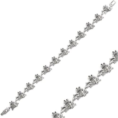 Silver 925 Sterling Frog Marcasite & Zircon Crystal Bracelet