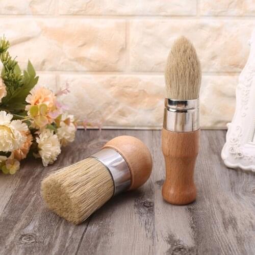 C5AD 2 Pcs/Set Round and Pointed Chalk Paint Wax Brush Wood Handle Bristle Brushes